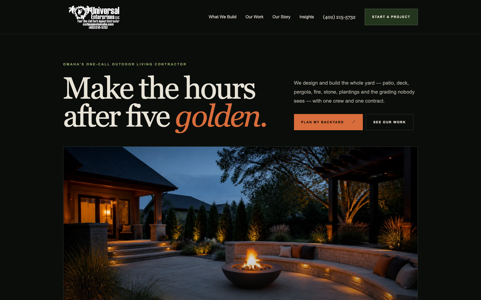 Universal Outdoor Curb Appeal Omaha website homepage designed by Monstrous Media Group