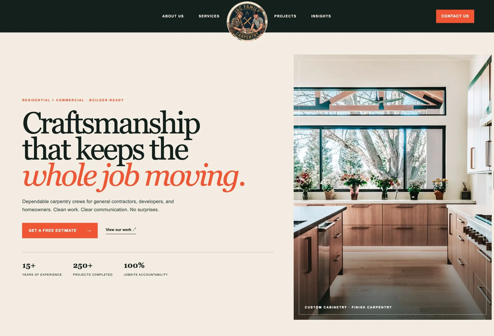 J&C Family Carpentry website homepage designed by Monstrous Media Group