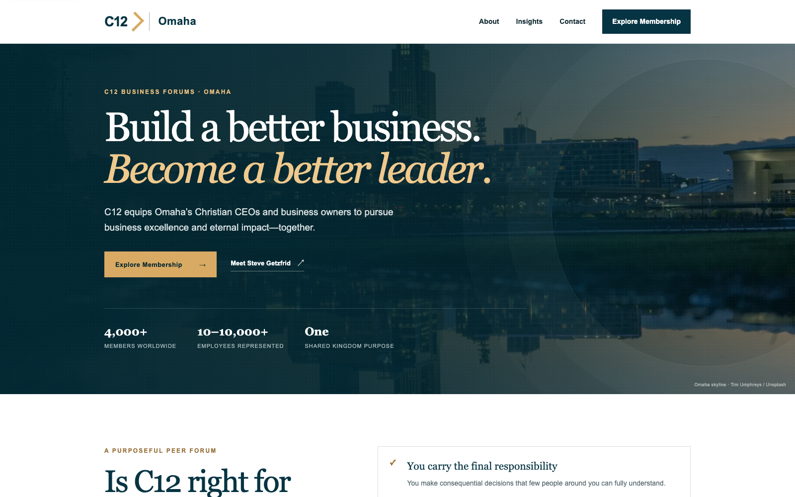 C12 Omaha executive peer forum website designed by Monstrous Media Group
